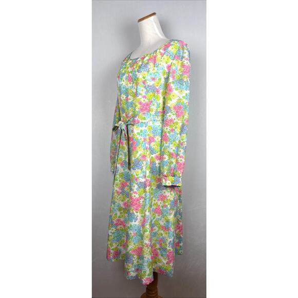 Posh Jay Anderson Vintage Dress Women's 16 Midi Retro Colorful Floral Belt Tie - Picture 4 of 12